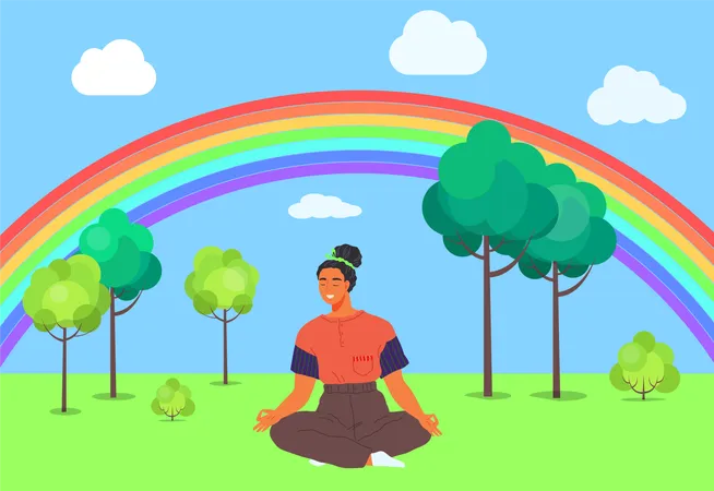 La niña está meditando en el parque  Ilustración