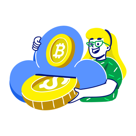 Chica minando en Crypto Cloud  Ilustración