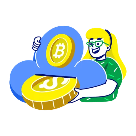 Chica minando en Crypto Cloud  Ilustración