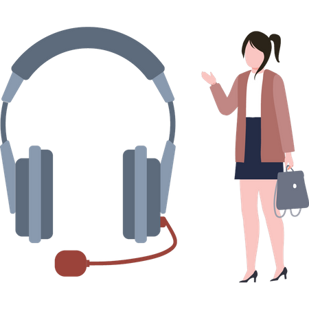 Chica mirando auriculares  Ilustración