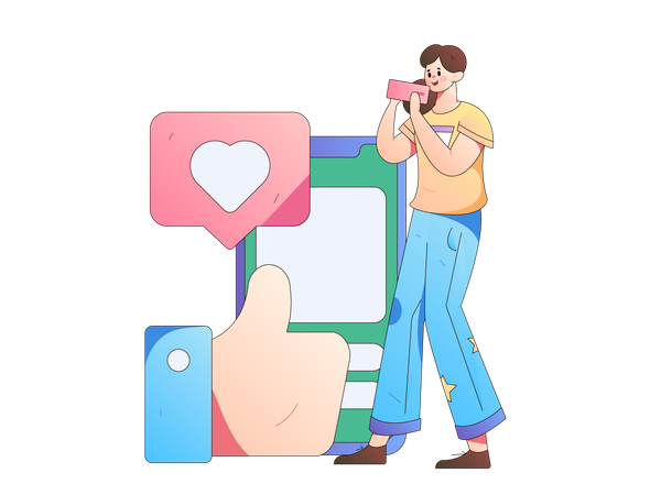 Chica mirando como si usara el móvil  Ilustración