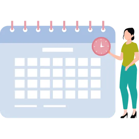 Chica mirando el recordatorio del calendario.  Ilustración