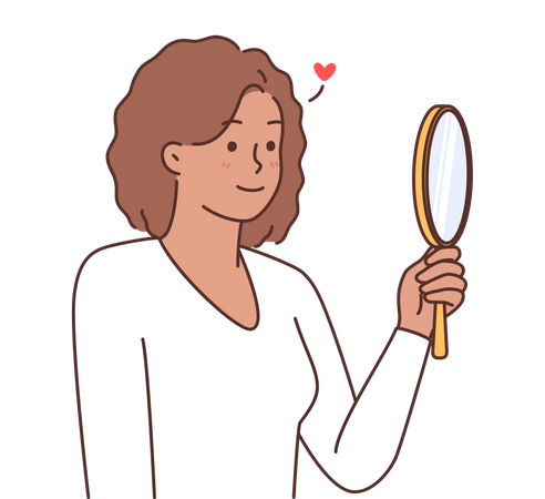 Chica mirando en el espejo de mano  Ilustración