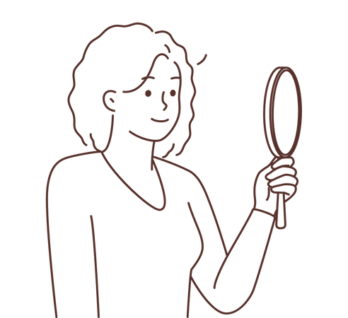 Chica mirando en el espejo de mano  Ilustración