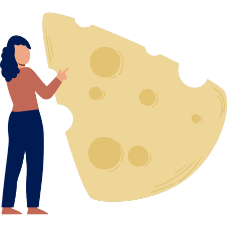 Chica mirando pizza con queso  Ilustración