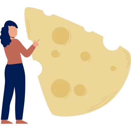 Chica mirando pizza con queso  Ilustración