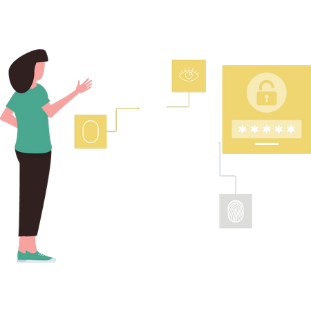 Chica mirando seguridad  Ilustración