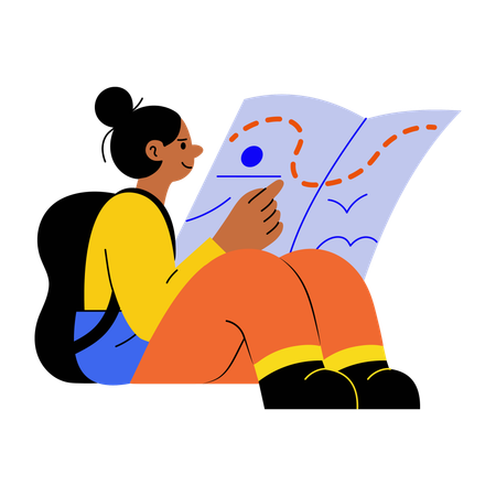 Chica mirando un mapa de viaje  Illustration