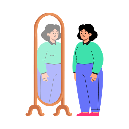 Chica mirándose en el espejo  Ilustración