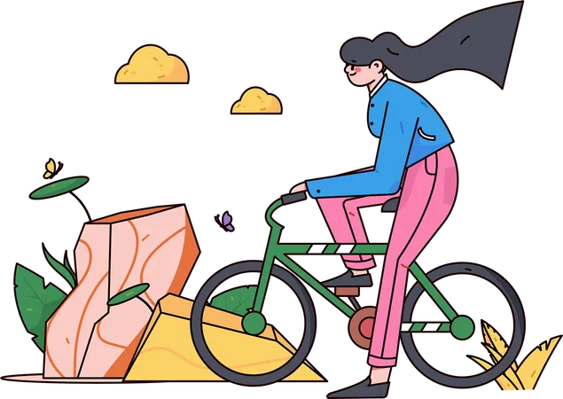 Chica montando bicicleta en el parque  Ilustración