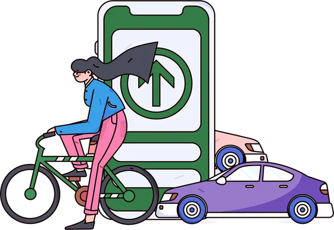 Chica montando bicicleta para transporte  Ilustración