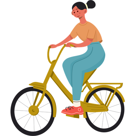 Chica montando bicicleta vintage  Ilustración