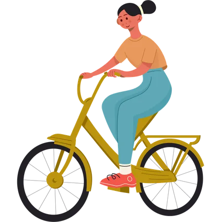 Chica montando bicicleta vintage  Ilustración