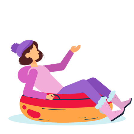 Chica montando tobogán de nieve inflable  Ilustración