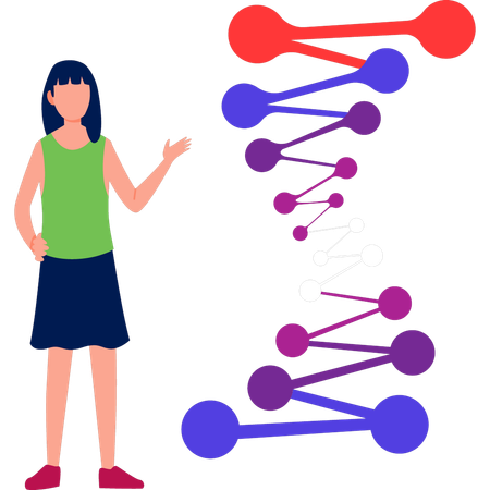 Niña mostrando átomos médicos  Ilustración