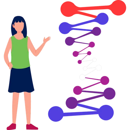 Niña mostrando átomos médicos  Ilustración