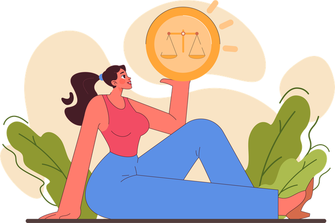Chica mostrando báscula  Ilustración