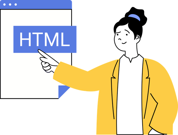 Chica mostrando código html  Ilustración