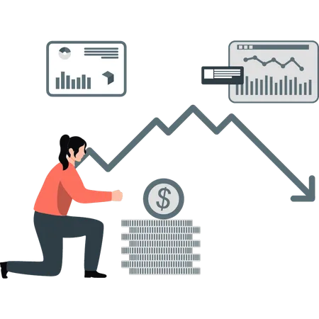 Niña que muestra crisis financiera  Ilustración