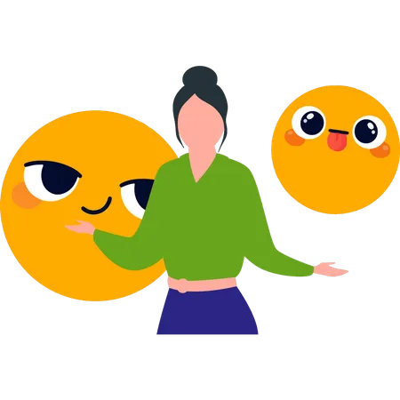 Chica mostrando emojis de mal humor  Ilustración