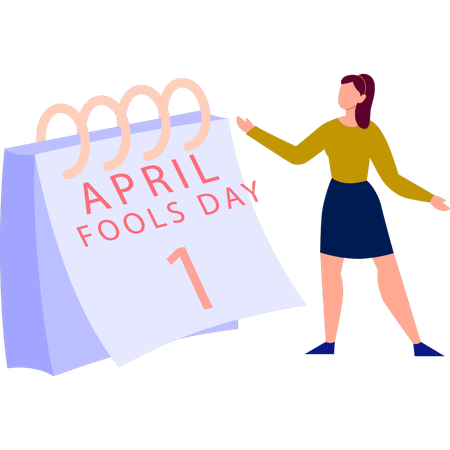 Chica mostrando felizmente la fecha de los inocentes  Ilustración