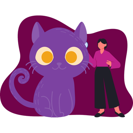 Niña mostrando gato morado de Halloween  Ilustración