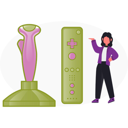 Chica mostrando joystick  Ilustración