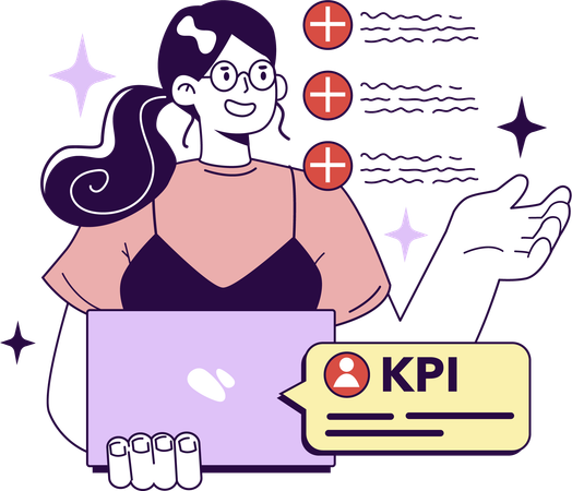 Chica mostrando informe kpi  Ilustración