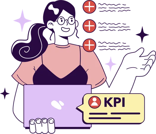 Chica mostrando informe kpi  Ilustración