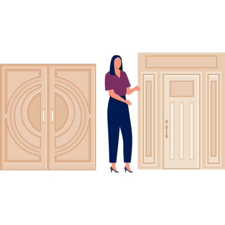Chica mostrando la puerta de la oficina  Ilustración
