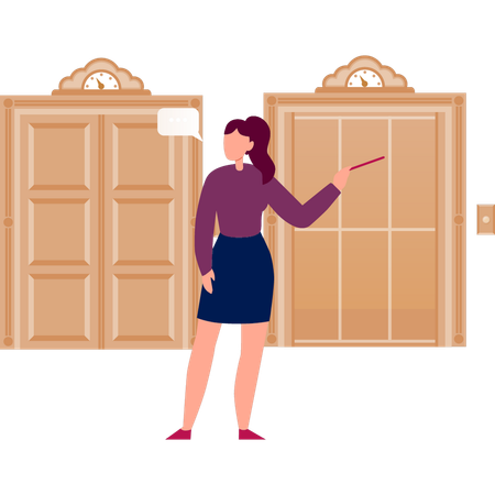 Chica mostrando puerta cerrada  Ilustración