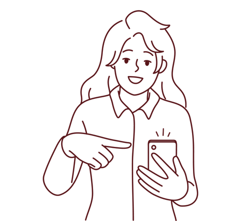 Chica mostrando telefono  Ilustración