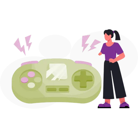 Chica mostrando el controlador de juego  Ilustración
