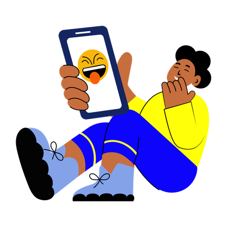 Chica mostrando un emoji de risa en el teléfono  Illustration