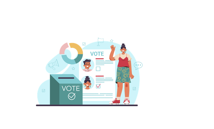 Chica mostrando urna de votación  Ilustración