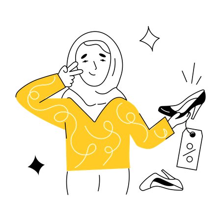 Chica musulmana obteniendo descuento en calzado  Illustration