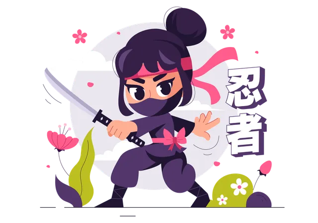 Chica ninja agresiva  Ilustración