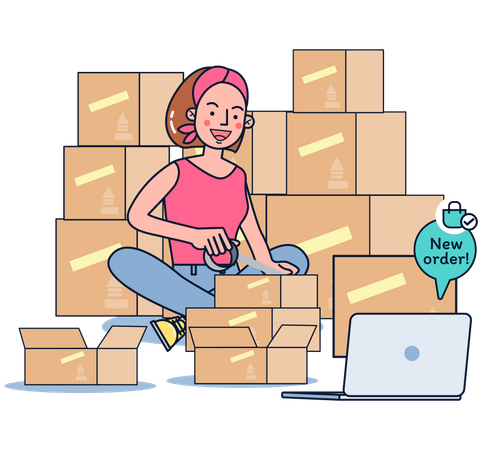 Chica obteniendo un nuevo pedido en línea Ilustración