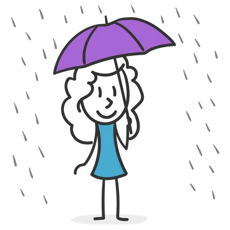 Chica palo bajo la lluvia  Ilustración