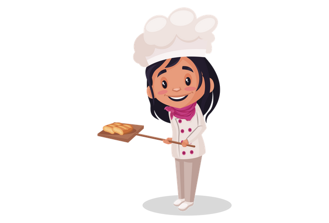 Chica de panadería mostrando pan  Ilustración