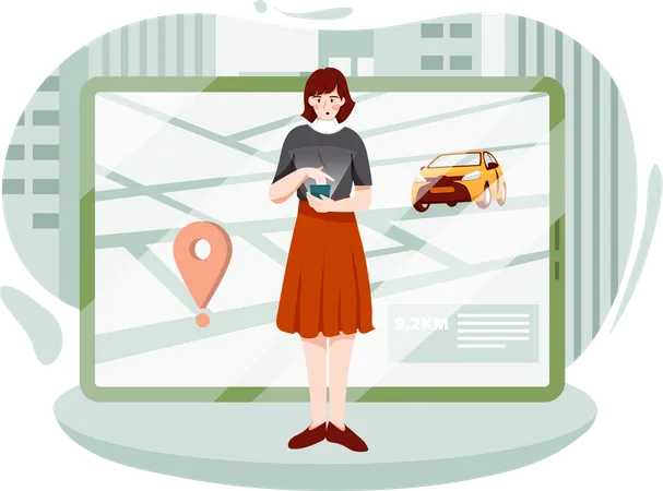 Una pasajera envía su ubicación al taxista  Ilustración