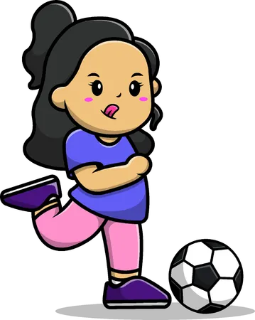 Niña pateando pelota de futbol  Ilustración