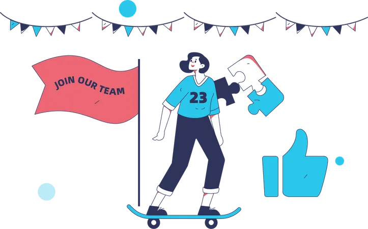 Chica patinando mientras se une al equipo  Ilustración