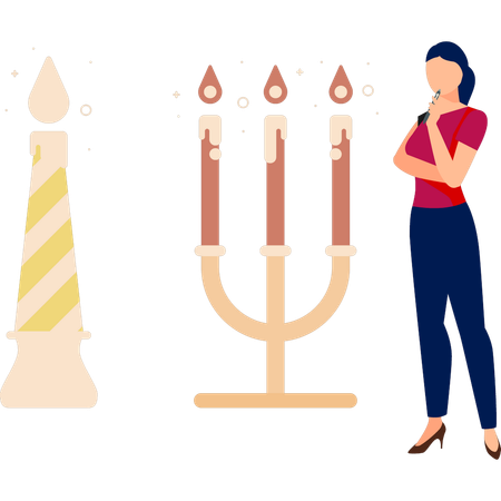 Niña pensando en la celebración de Hanukkah  Ilustración