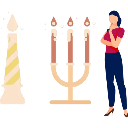 Niña pensando en la celebración de Hanukkah  Ilustración