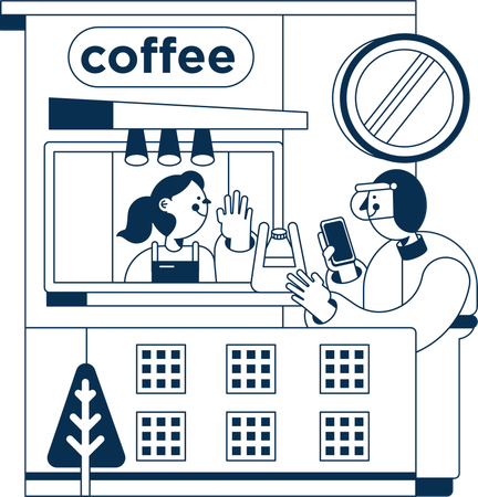 Chica pidiendo café en la cafetería  Ilustración