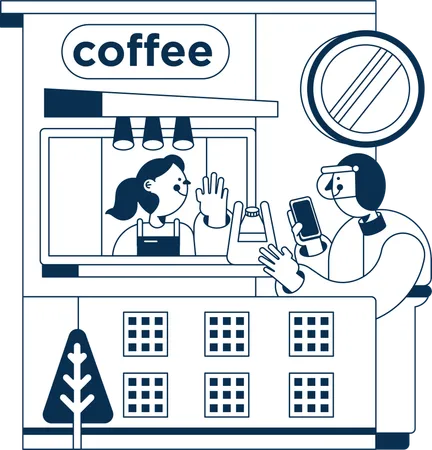 Chica pidiendo café en la cafetería  Ilustración