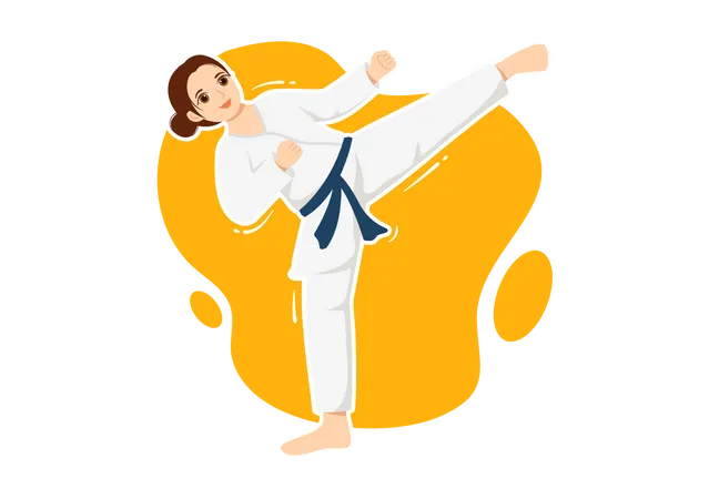 Chica practicando karate  Ilustración