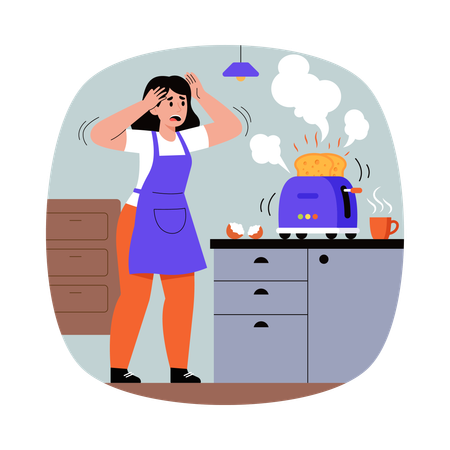 Chica preocupada por quemar su sándwich  Ilustración
