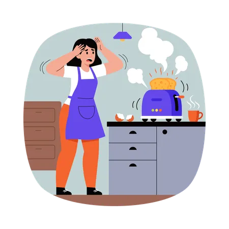 Chica preocupada por quemar su sándwich  Ilustración